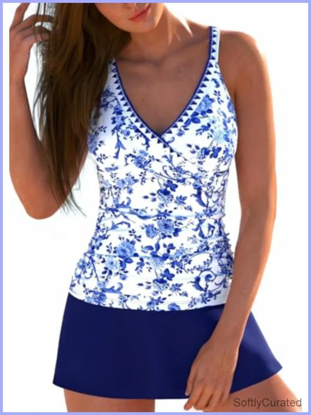 Tankini Swimsuit Two Piece Tummy Control Bathing Suit with Skirt V-Neck